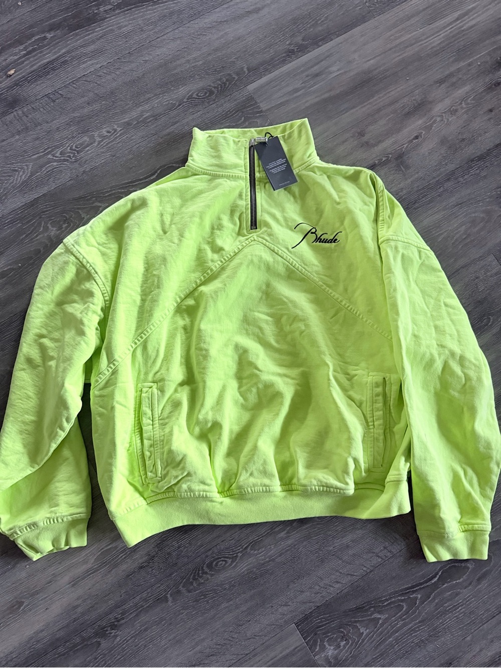 Rhude Neon Yellow Quarter-Zip Pullover Sweater